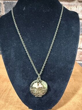 Vintage Brass picture locket and charm necklace